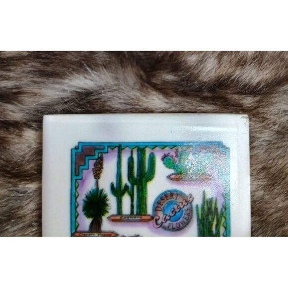 Vintage Hand Painted Cactus Flowers Southwestern Decorative Ceramic Tile Southwe - Picture 8 of 8